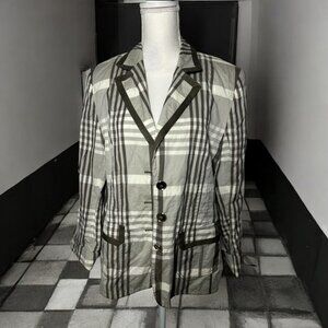 BASLER Gray Taupe Plaid Silk Blend Blazer Jacket Size FR 44 / US 12
